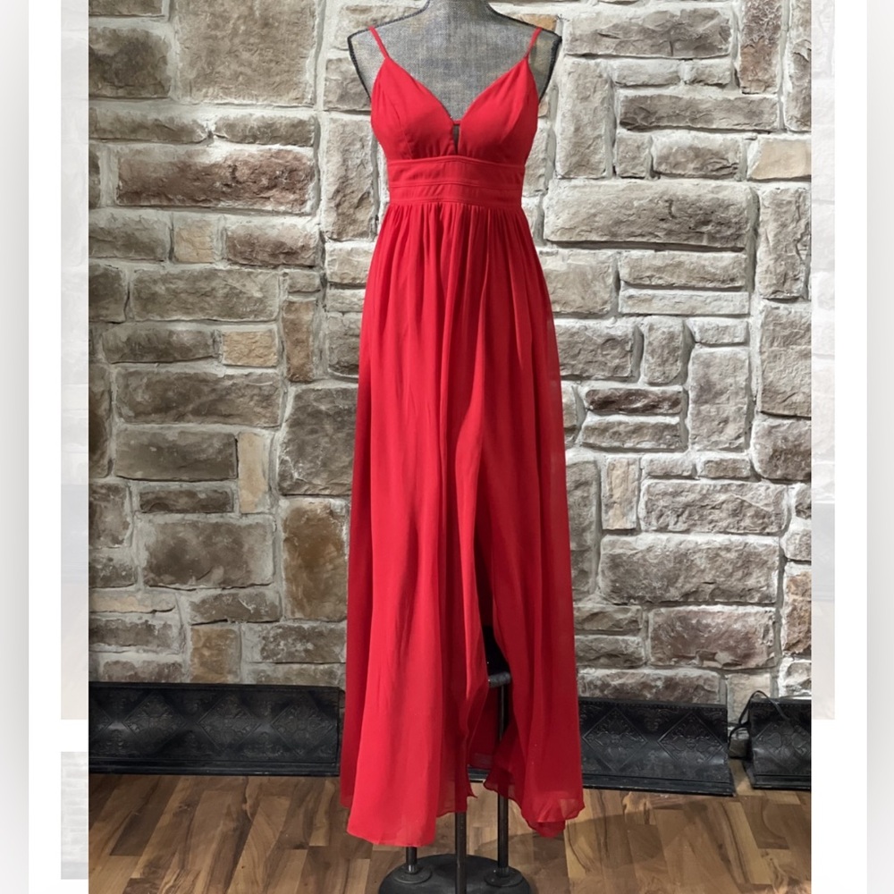 Red Banded Waist Chiffon Gown (size 3)